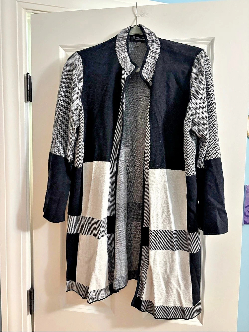 Black Label by Evan-Picone Geometric Open Front Cardigan XL Like New